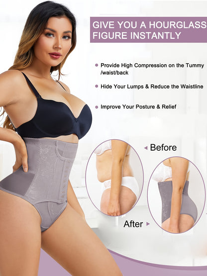 Tummy Control Shapewear With Compression Clasps For Women - High Waisted Tummy Tuck Shaper, Butt Lifting Bodysuit & Fajas Moldeadoras For Elegant Lady