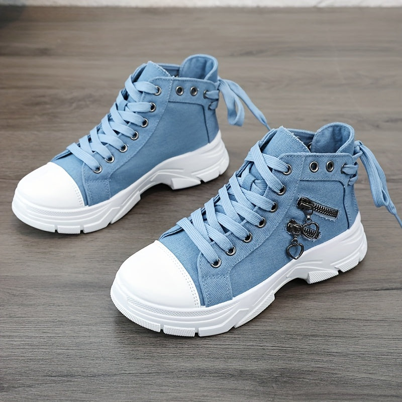 Sneakers, New High-top Shoes for Women 2025 Spring And Autumn Breathable Outdoor Leisure Thick Sole Heightened Zipper Versatile Sports