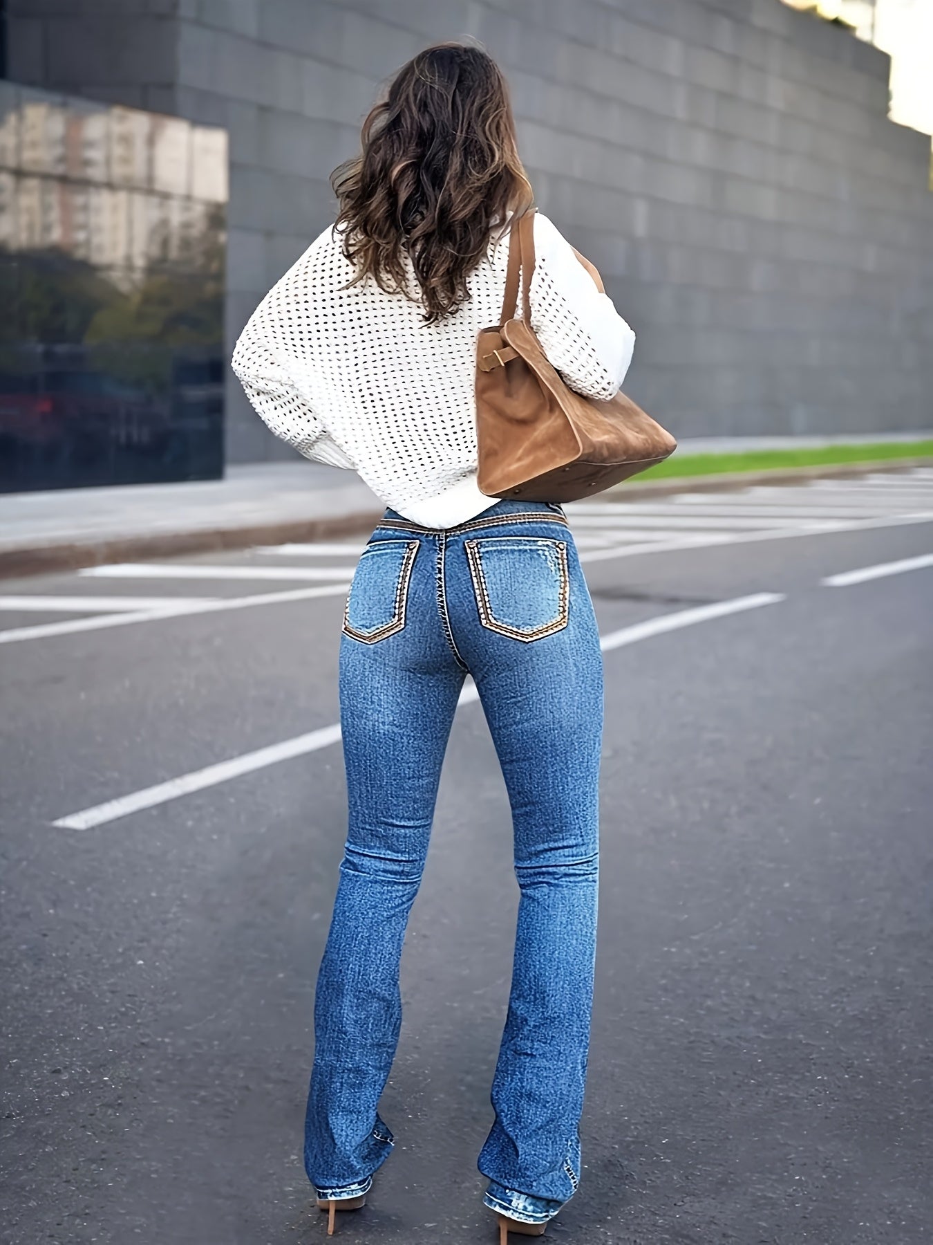[HME] Autumn New Women'S Retro Jeans, Classic Five-Pocket Style, Retro Washed Classic Blue, Fashionable And Easy, Suitable for More Occasions. Mid-Waist Stretch Slim Straight-Leg Pants, Suitable for All Seasons, Essential for Daily Casual Wear