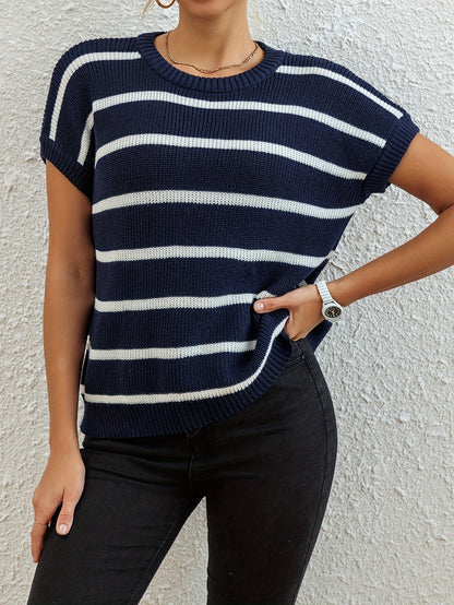 Women's Elegant Pullover Sweater - Black & White Horizontal Stripe Top, All-Season Loose Fit Shirt for Casual, Formal, Party Outfits - Easy-Care Everyday Chic Women's Clothing, Casual Wear, Classic Stripes, Quality Stitching, Stylish Blouse, Casual Dresse