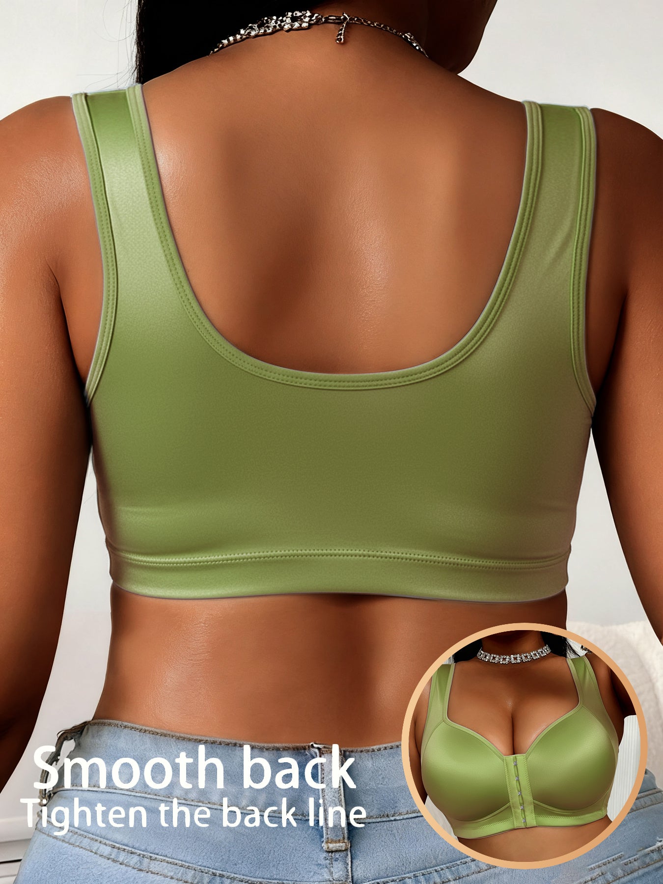 1-piece Set Of Women's Plus Size Bra Without Steel Ring, Satin Fabric, Smooth Fabric, Front Buckle Design With Strong Support, Suitable For Daily Wear And Formal Occasions - Comfortable Underwear, High Elasticity Material, High Support Enhancement