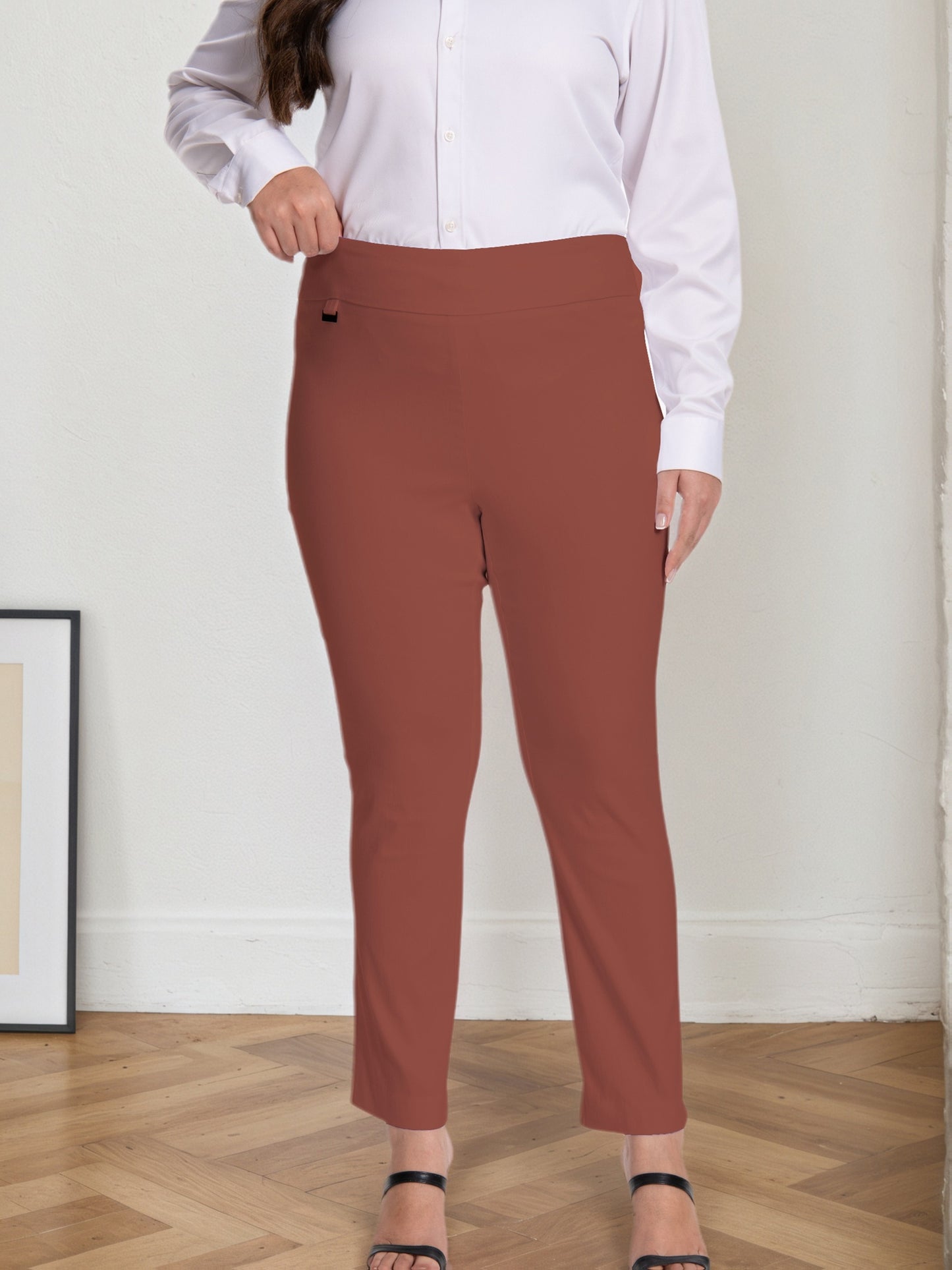 Plus Size - Plus Size - Women Pull on Pant with Silver During Super Stretch Soft Millennium Fabric to Work Ankle Pant