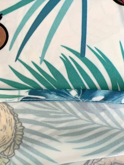 Men's Hawaiian print short-sleeved shirt, beach party button style, tropical beach vibe, unique print, classic collar, casual button- shirt, for daily commuting wear, printed shirt, for holiday shopping, as a gift, Halloween costume