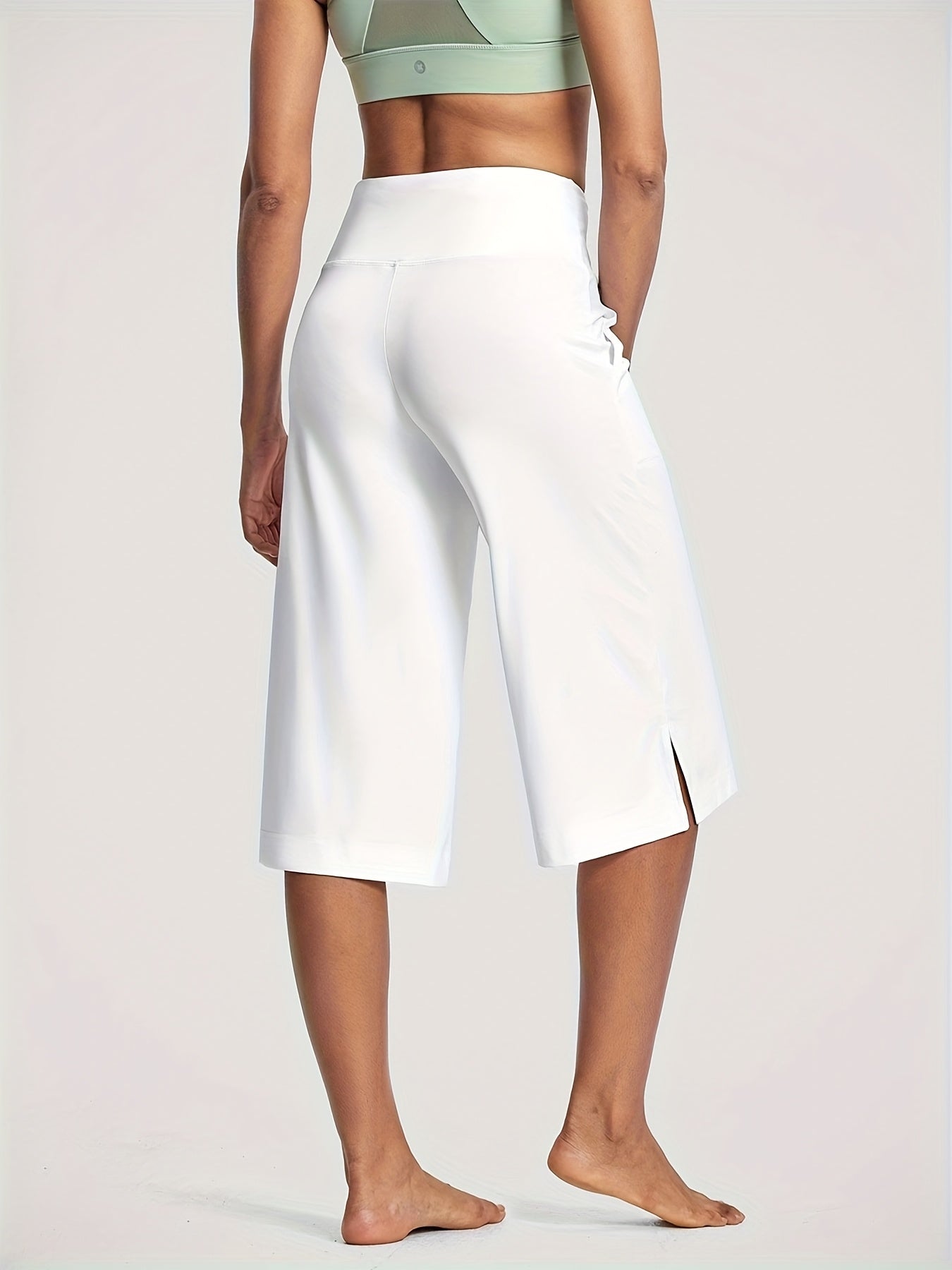 18'' Women's High-Waisted Wide Leg Yoga Capri Pants with Elastic Waist - Loose Comfortable Stretchable Soft Pants Suitable for Yoga, Workout, Casual & for Business Occasions - Spring Summer Fall Wearable with Practical Pockets (No Needed)