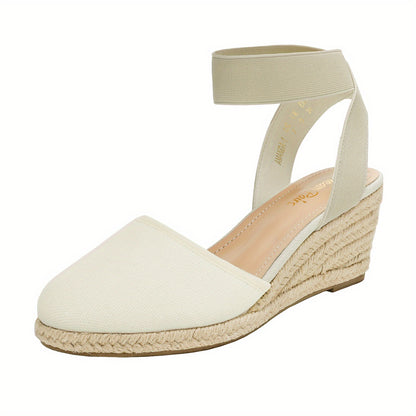 Stylish And Comfy Espadrilles with Elastic Ankle Straps, Perfect For. These Breathable Wedge Sandals Are Ideal for Outdoor Walks And Can Be Easily Put on And Taken Off, Making Them Suitable for Various Occasions., Women Shoes