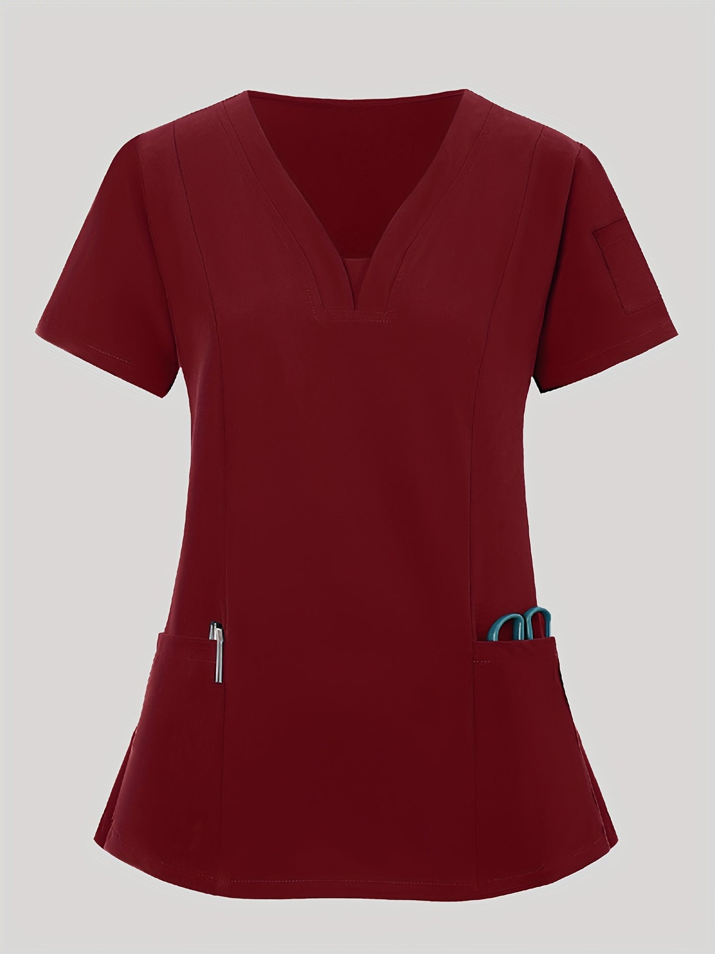 2pcs Women's Breathable V-Neck Work Uniform - Machine Washable Pocket Detail Matching Top & Pants, Casual Work Clothes Suitable for Work Uniforms, Healthcare, Education, Retail - Comfortable Professional Attire