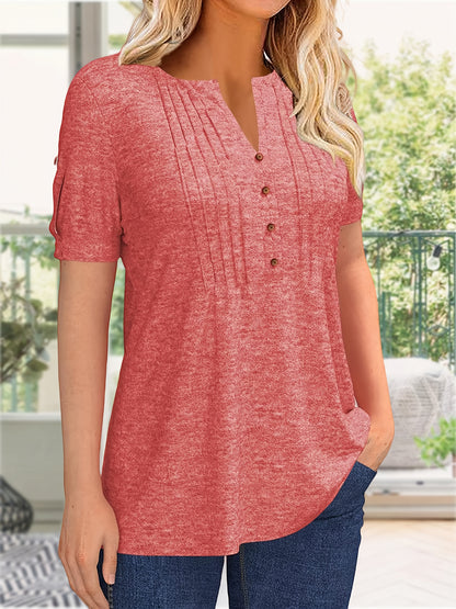 Women's Green Viscose V-Neck Pleated T-Shirt - product view 12