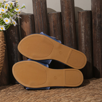 Women's Summer New Light Blue Fashionable Multifunctional Slide Cover, with Metal Buckle And Rivets, Casual Outdoor Vacation Beach Retro Bohemian Style, Suitable for Home, Vacation, Casual Walking Flat Sandals, Women Shoes