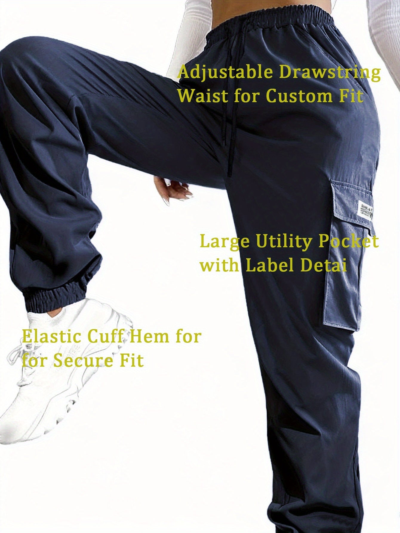 Women'S Zippered Pocket Cargo Pants, Stylish Large Pocket Design, Drawstring Elastic Waistband, Casual Outdoor/everyday Wear Trousers