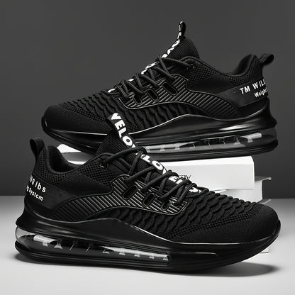 1pair Men'S All-Season Sports Running Shoes, Casual Street Style, Solid Color, Air Cushion, Lace-Up, Low Top, Faux Upper, Fabric Inner & Insole, Rubber Sole
