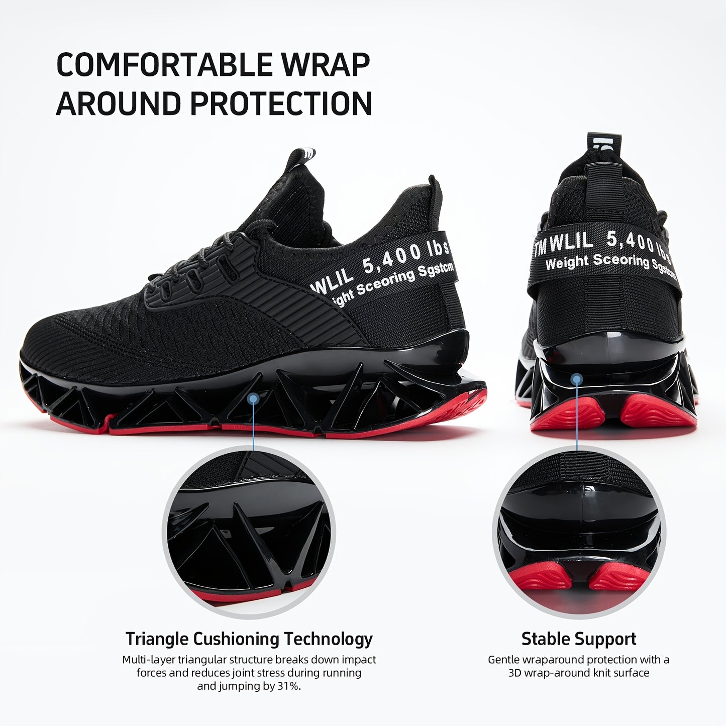 [Lightweight Running Shoes] Men Lightweight Breathable Running Shoes - Non-Slip All-Season Fitness Sneakers, Lace-Up Design Black - Wear-Resistant And Durable Training Shoes, Comfortable Casual Shoes, A Must-Have For Fitness Enthusiasts