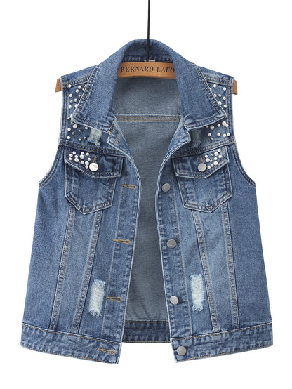 Oversized Women'S Denim Vest, Casual Jacket for Spring And Autumn Seasons