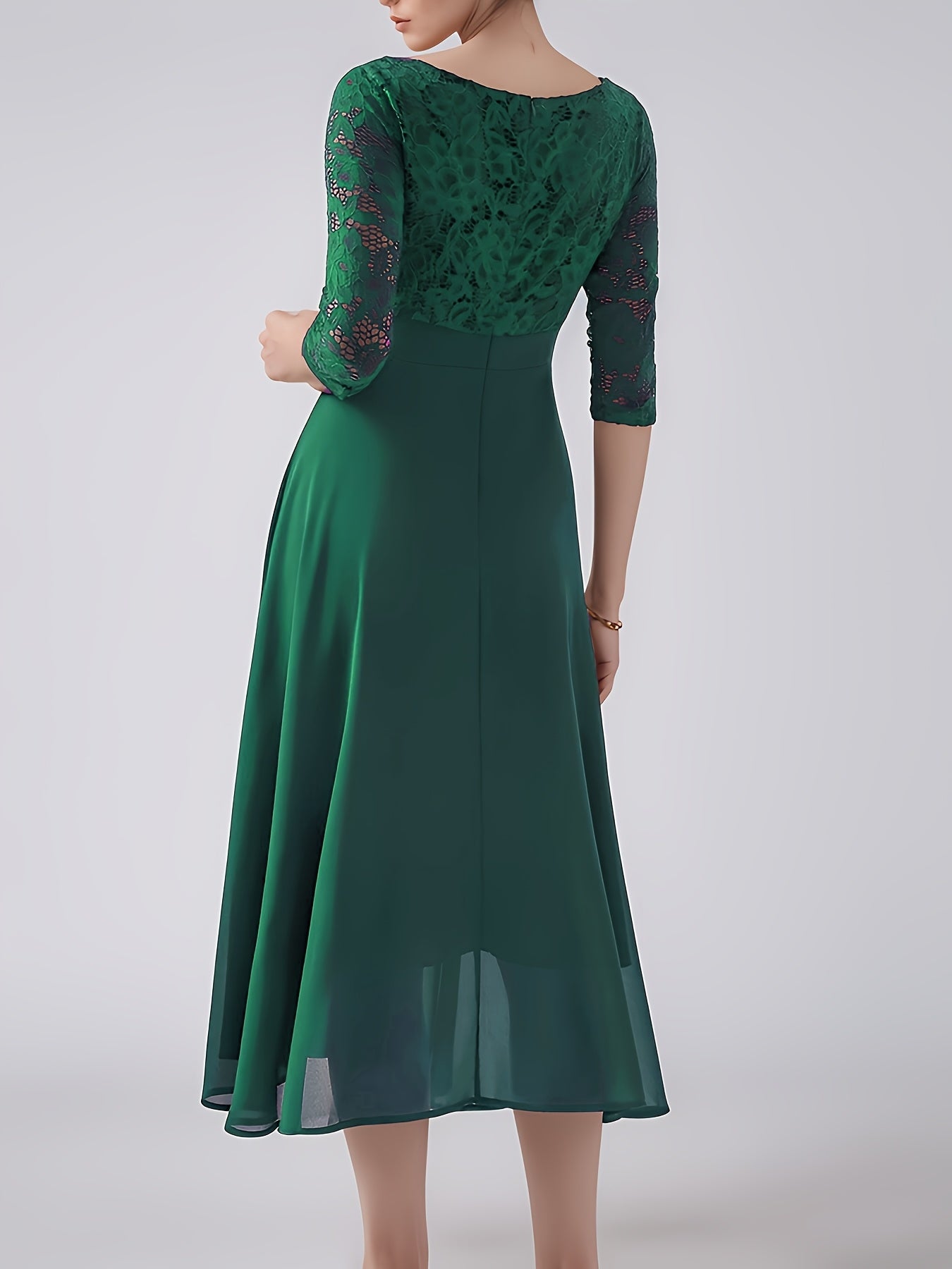 Elegant Navy Blue Lace-Trimmed Chiffon Evening Gown with Short Sleeves And Flowing Skirt, Perfect for Formal Events And Parties, Formal Evening Gown