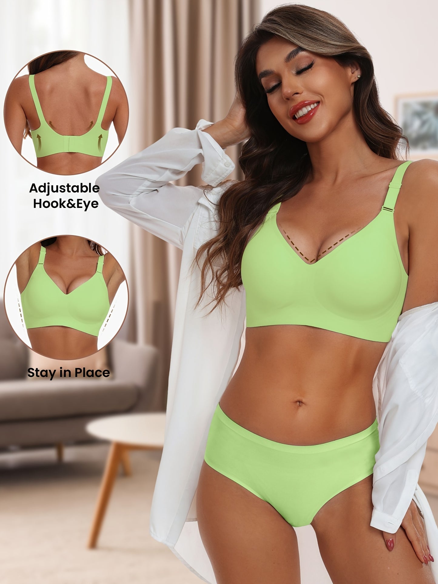 Seamless Wireless Push-Up Bra-V Neck Design, Comfortable, Supportive Intimate Apparel for Women
