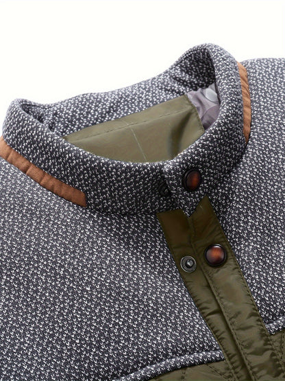 Men's Casual Stand Collar Plaid Side Seam Pocket Patchwork Jacket
