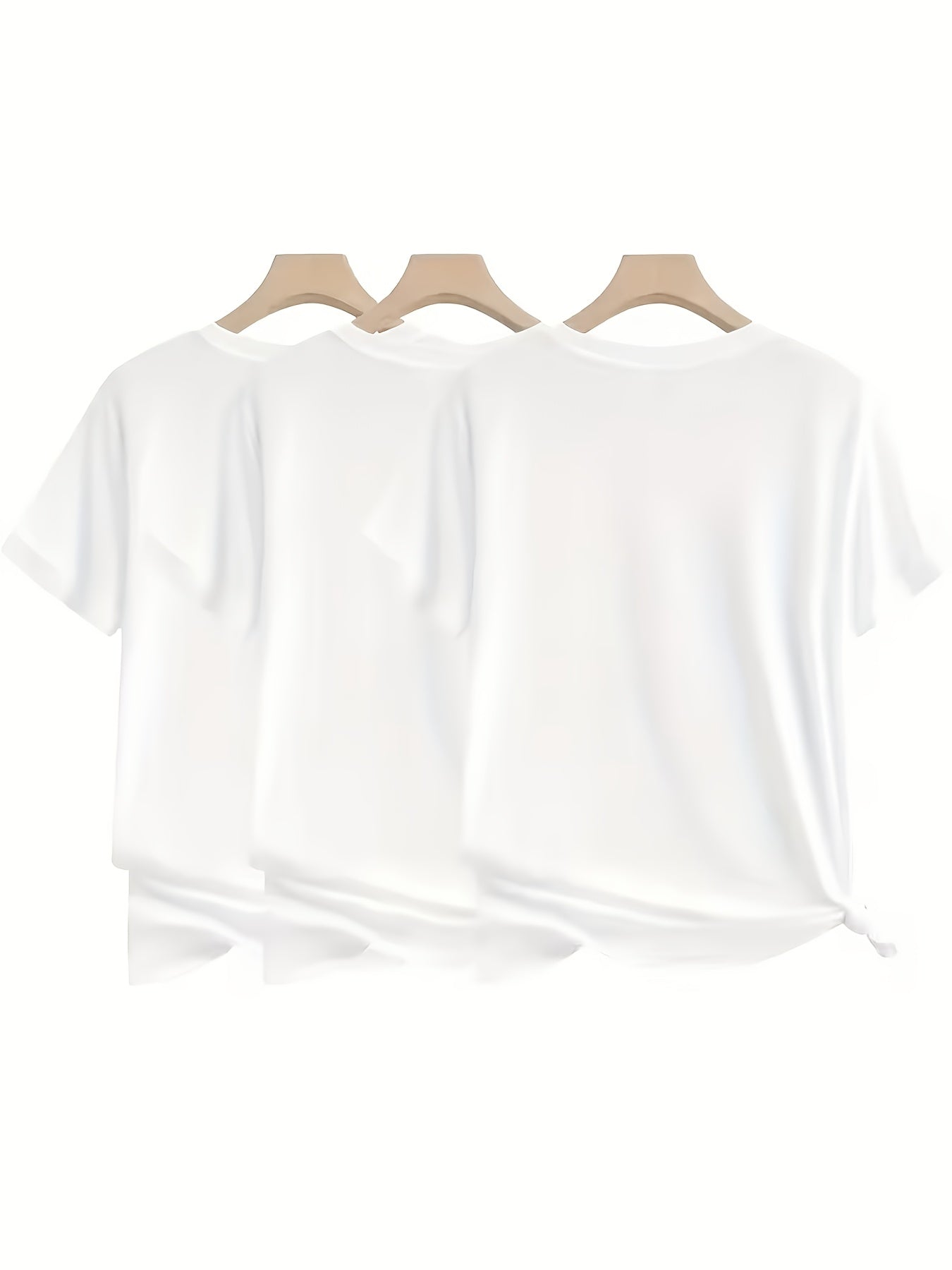 3-Pack Women's Solid Color Round Neck T-Shirt, Soft And Comfortable Pure White Casual Round Neck Shirt, Perfect for Summer And Casual Wear