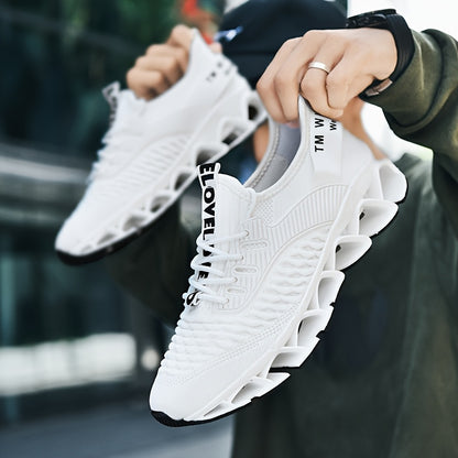 Men's Breathable Road Running Shoes - Lightweight And Comfortable Sole for Hiking And Walking | Low-Top Special Fish Scale Design Fabric Upperamp; Durable Outsole Four-Season Universal Black/White Casual Sports Shoes, Lace-Up Design