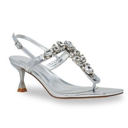 Women's rhinestone slingback sandals – crystal embellished kitten heels – square toe strappy sandals – women's elegant party shoes – shiny fashion footwear – glamorous evening heels - Black, Red, Silver, Gold