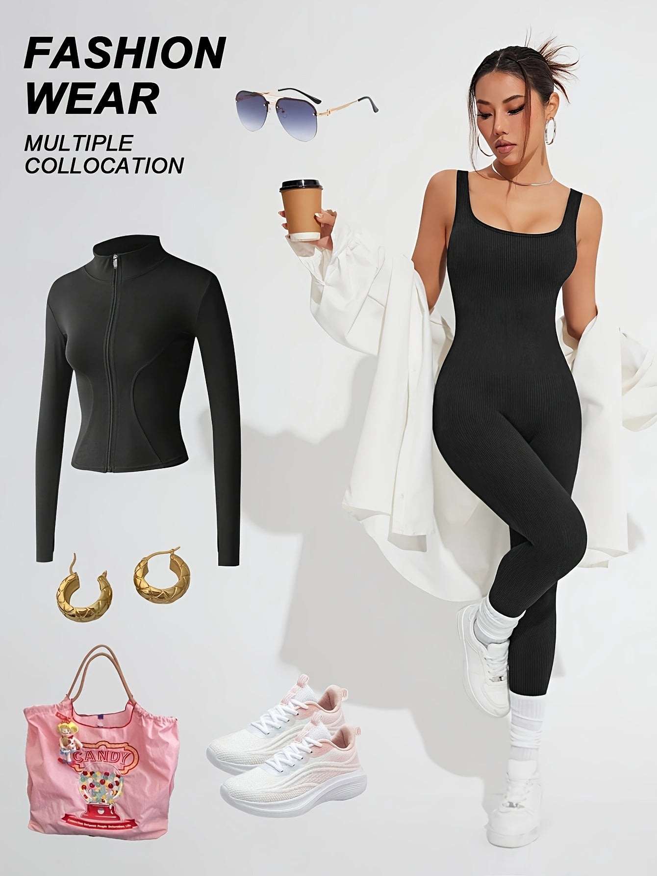 2pcs - Women'S Autumn And Winter Sleeveless Square Collar Long Jumpsuit, 90% Nylon And 10% Elastic Fiber Fabric Comfortable, Thick, Impermeable Washable And Reusable, Suitable For Any Activity Occasion, Exercise, Fitness, Pilates, Running, Yoga