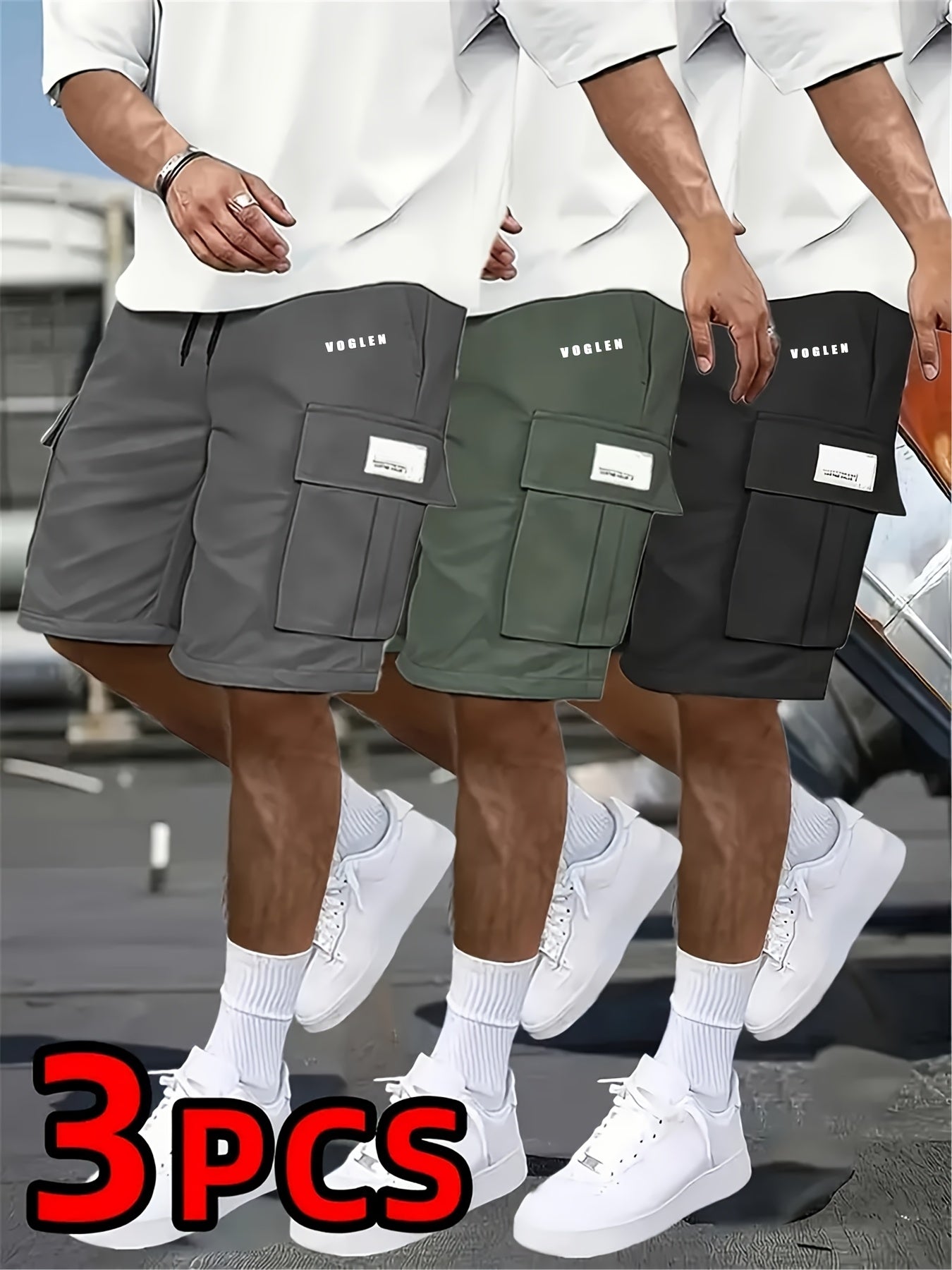 3pcs Set - Men's Shorts, Casual Loose Shorts, Perfect Choice, Large Pocket Workwear Shorts, Summer Workwear Shorts Men's Five Quarter Pants Ins Trendy Straight Leg Casual Five Quarter Shorts Couple Basketball Pants