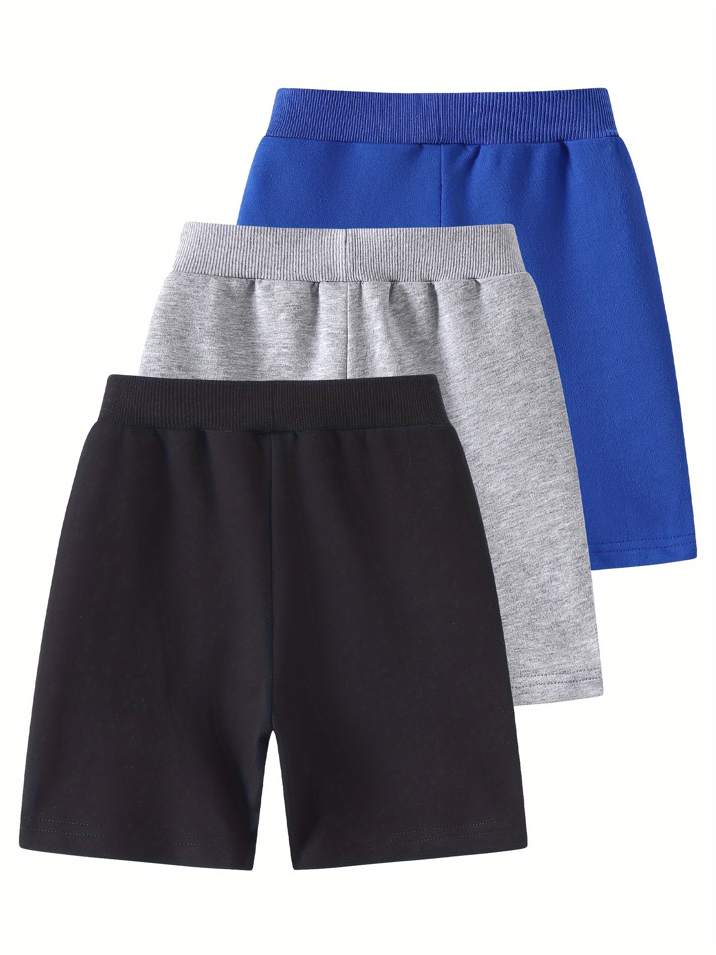 Set of Three Athletic Shorts for Young Boys Featuring Pockets - Easy Pull-On Style with Active Dinosaur Embroidery, Comfortable And Breathable Summer Shorts for Children, for Outdoor