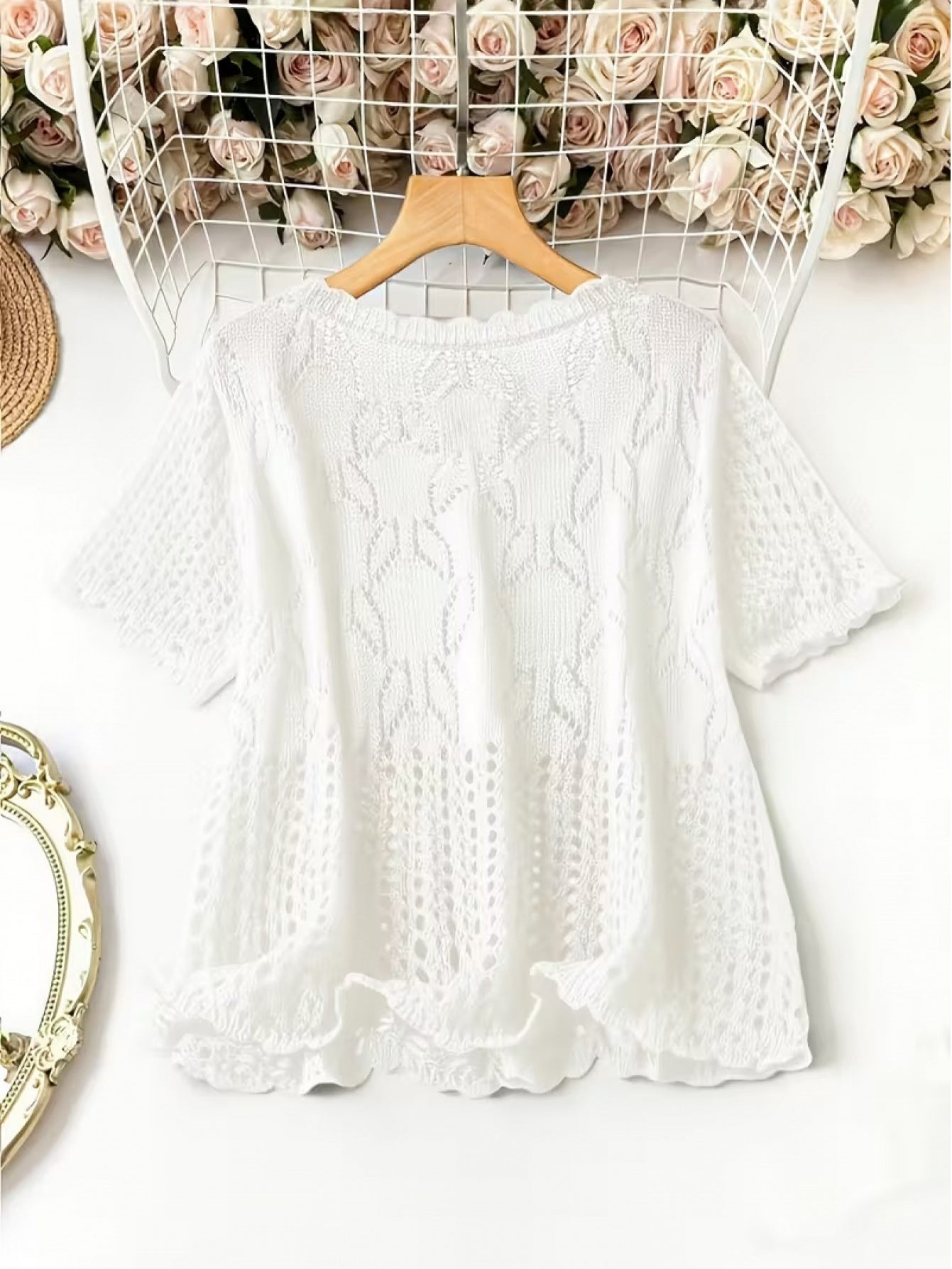 Plus Size - Large Size Women'S Casual Cardigan Light And Thin Short Sleeved Pearl Button, Semi Transparent, Round Neck All Season Versatile Layered Top