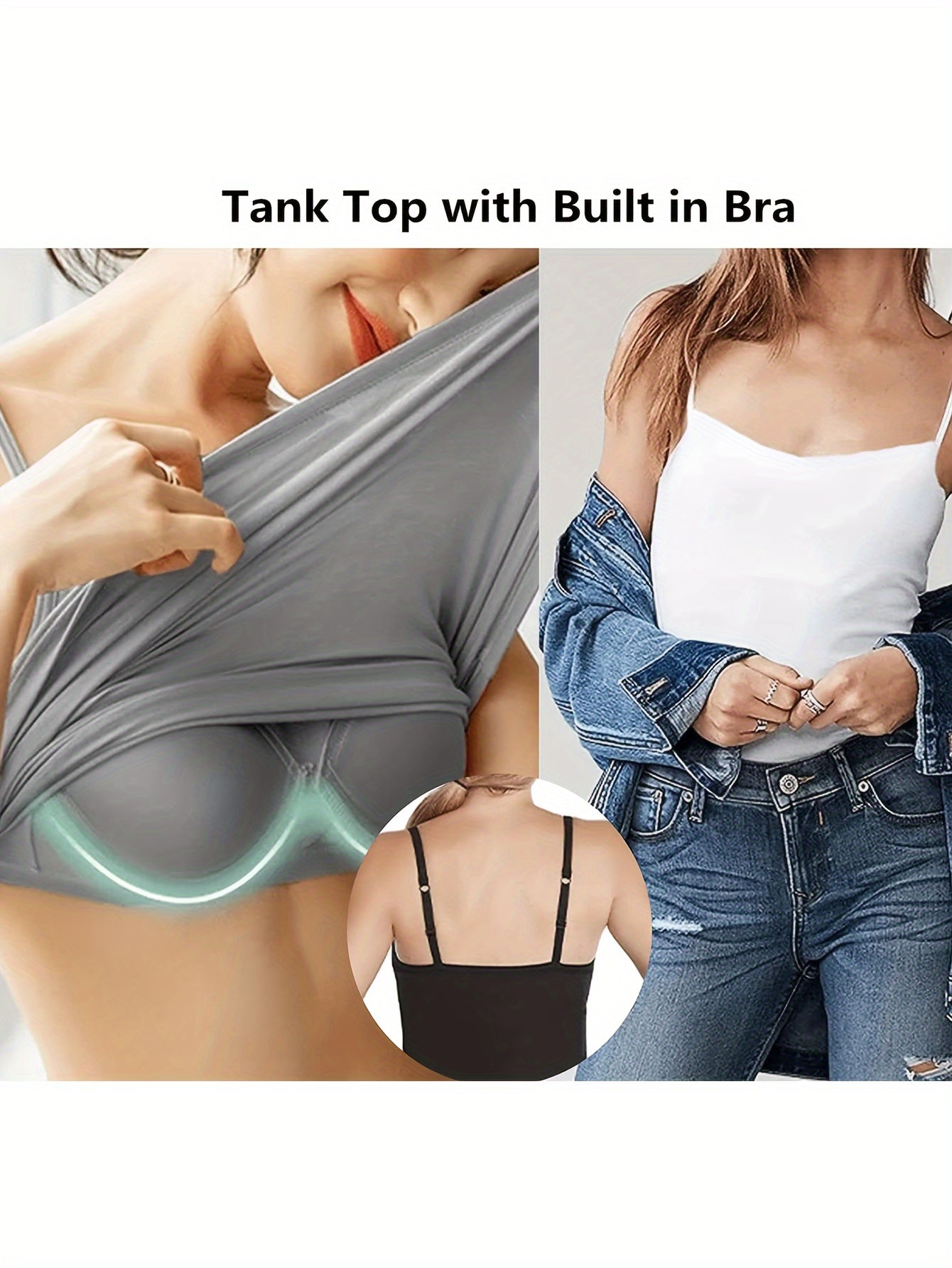 Ladies' Tank Top Featuring an Integrated Bra - Padded Camisole For, Highly Elastic Spaghetti Straps with Adjustable Breathable Straps Available in Sizes S to XL