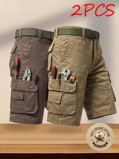 2-Pack Men'S New Multi-Pocket Work Shorts, 100% Pure Skin-Friendly And Breathable Fabric, Running, Travel, And Hiking Shorts, Wrinkle-Resistant And Durable Shorts