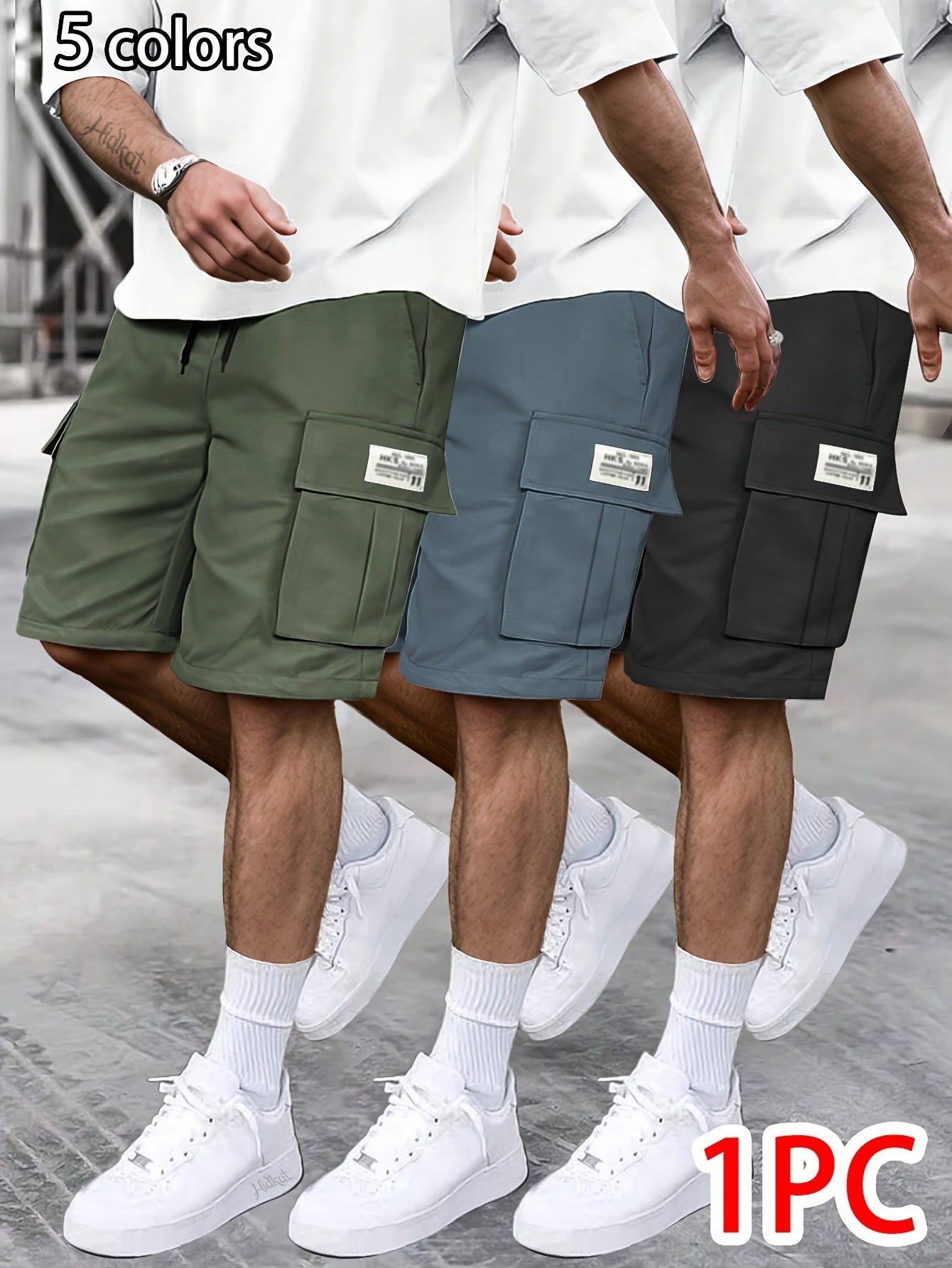 Men's Grey Polyester Cargo Shorts - product view 2