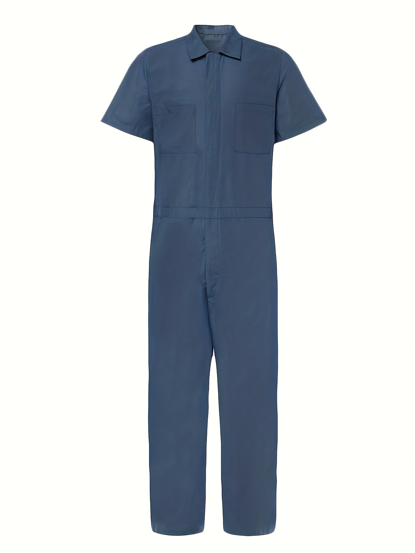 Men's Plus Size Short Sleeve Coverall Jumpsuit, Four-Way Stretch Fabric, Rolled Short Sleeves, Stand-Up Collar Half-Open Placket, Multi-Pocket Design, Industrial/Utility Style Casual Workwear, Effortlessly Shaping a Men's Casual and Trendy Look