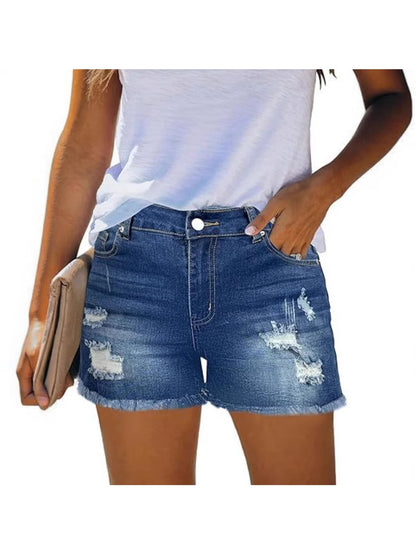 Summer Women'S High-Waisted Ripped Denim Shorts, Casual Distressed Raw Hem Jean Shorts for Streetwear And Outfit, Loose Fit Comfortable