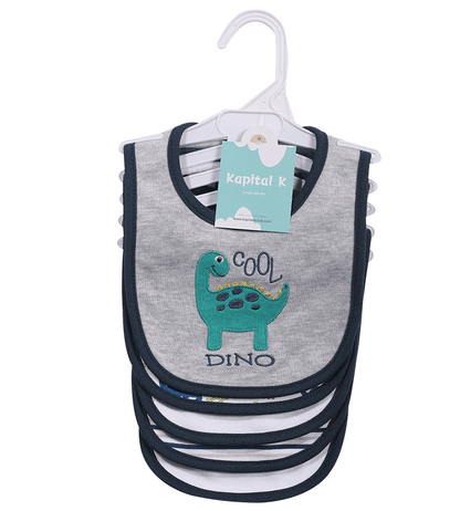 5-Pack Baby Bibs with Adjustable Snaps - Cute Cartoon Embroidery, Unisex Design for Boys & Girls - Perfect for Mealtime Messes