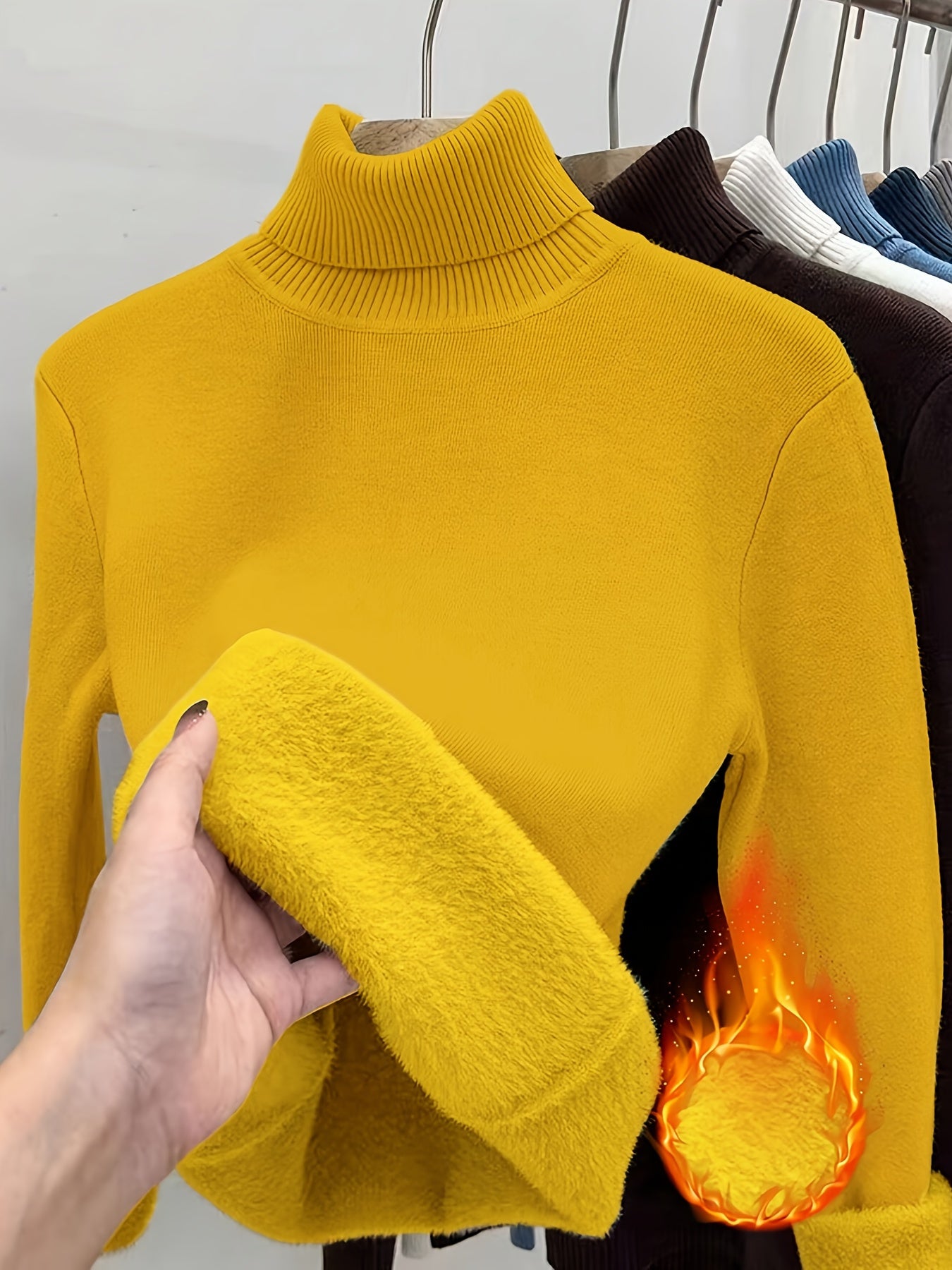 White High-neck -lined Pullover - Thick Lining for Soft Warmth in Winter, Classic Design for Effortless Style, Suitable for Layering or Wearing Alone, Ideal for Cold Weather and Office Wear.