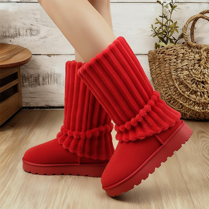 Women'S Winter Thick-Soled Snow Boots with Plush Collar & Slip-Resistant PVC Sole | Warm Round Toe, Casual or Dress Style, Black/Brown - Cozy Holiday Gift