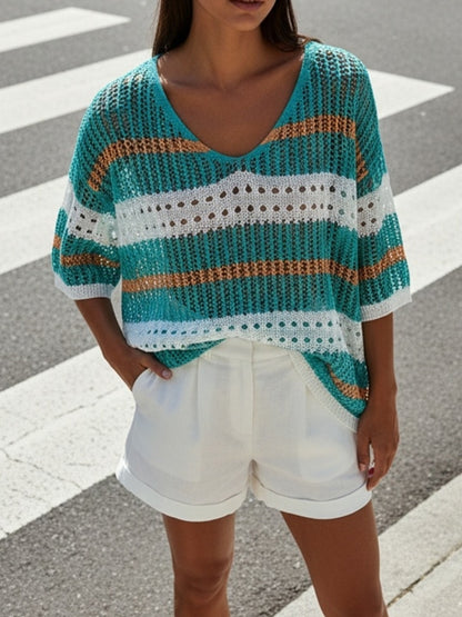 Summer Elegant Loose Hollow Sunscreen Beach Half-Sleeve Smock
