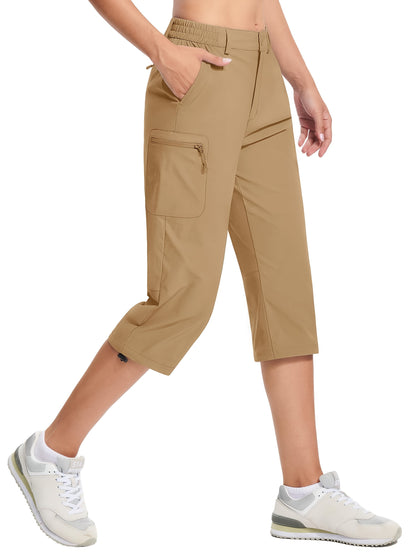 Women'S Summer Hiking Capri Pants - Lightweight, Quick Dry, Stretchy, Zipper Pockets, Adjustable Waist & Cuffs For Outdoor Travel, Hiking, Camping, Fishing, Casual Wear Long Shorts