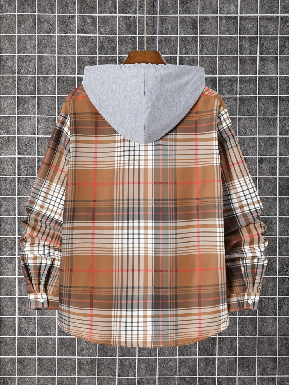 Men's Plaid Long Sleeve Hooded Shirt - Stretch