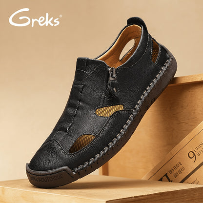 GREKS Mens Driving Loafer Lightweight Slip-on Breathable Walking Boat Shoes Flat Slippers Outdoor Moccasin Closed Toe Sandals