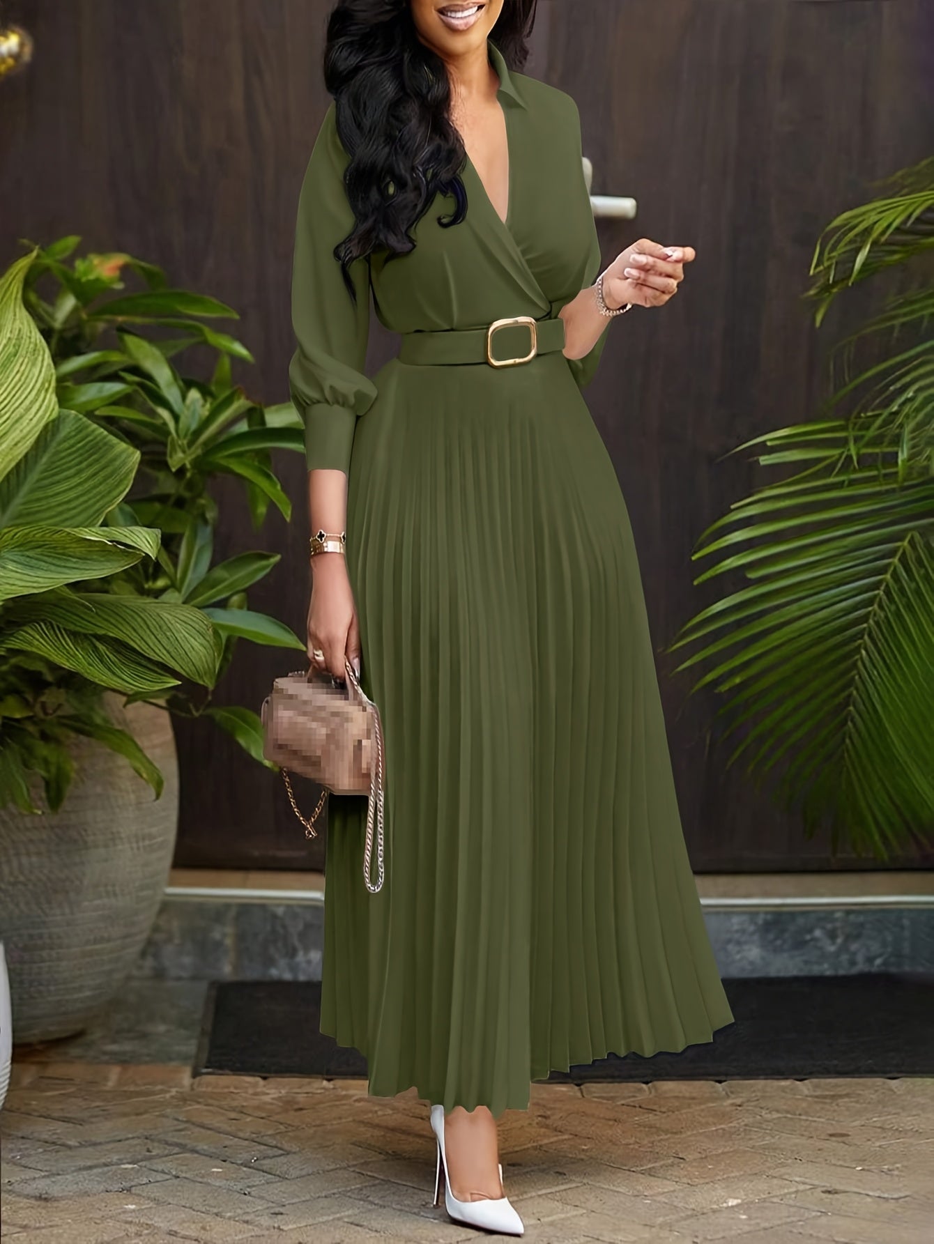 Women's Dress, 3/4 Sleeve Flared A Line, Casual Semi Formal with Belt, Wedding Guest Office Lady