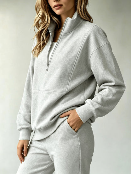 Women'S Matching Outfit, Cozy Fleece Top, Trendy Casual Sportswear for Ladies