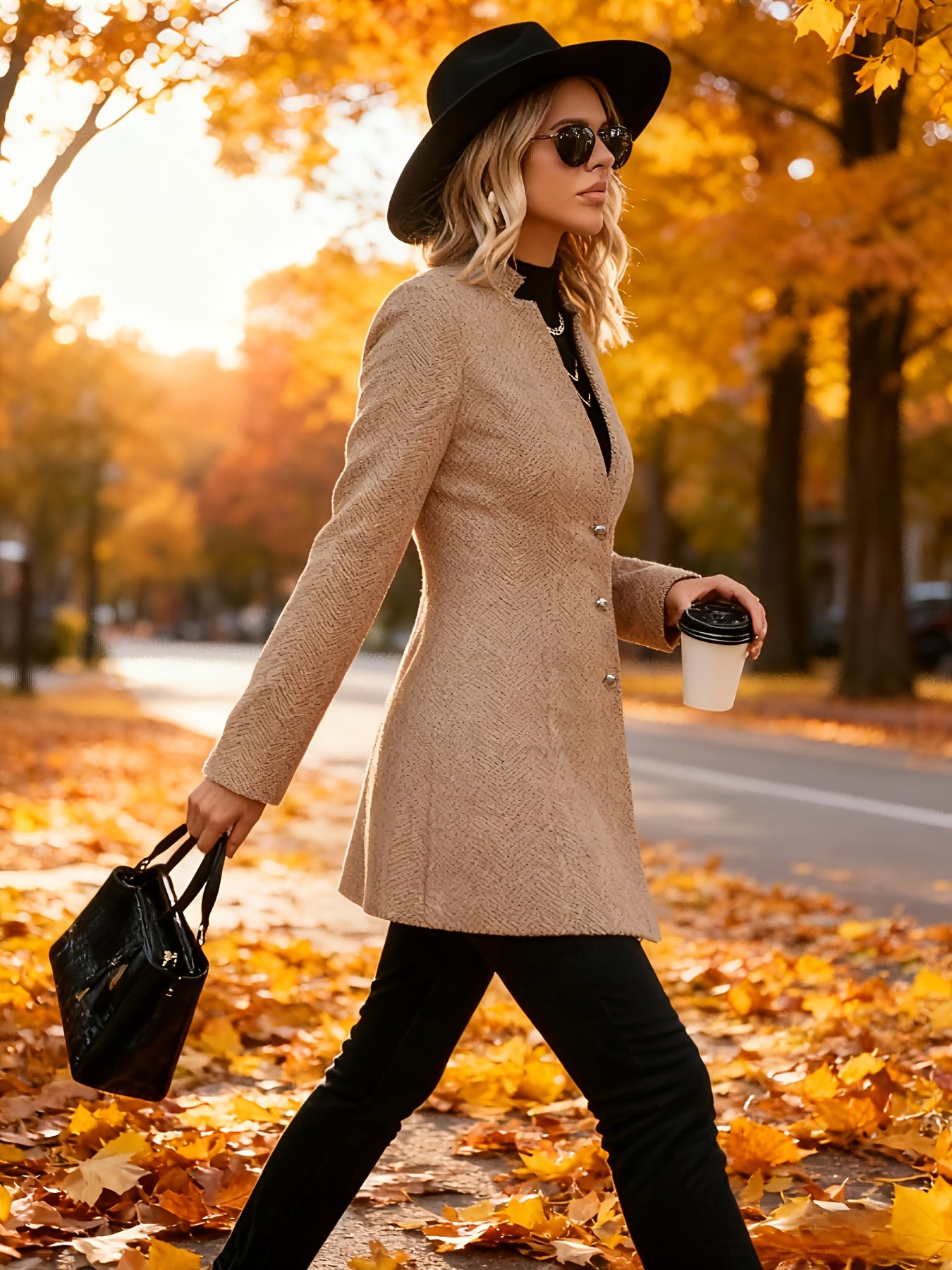 Women's Tweed Coat - Elegant, H-Silhouette Formal & Everyday Outerwear, Long Sleeve Winter Coat for Office, Parties, Casual Outfits - Non-Stretchy Mature Professional Jacket, Office Wear, Tailored Fit, Textured Fabric, Stylish Outerwear