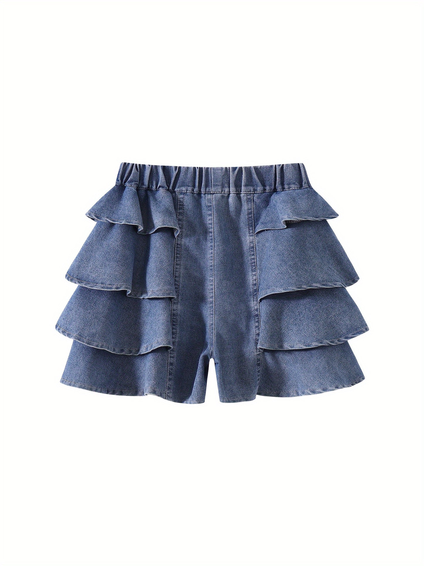 Girls' Blue Cotton Ruffle Shorts - product view 8