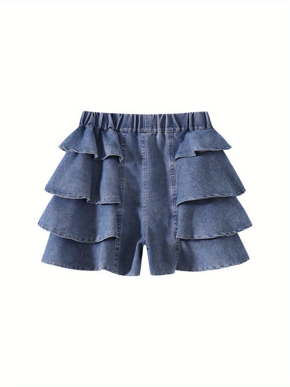 Girls' Blue Cotton Ruffle Shorts - product view 8