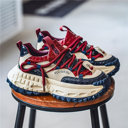 [Chunky Sneakers Dad Shoes] Men's Height Increasing Chunky Sneakers, Non-Slip Tire Sole Dad Shoes, And Fabric Upper Casual Streetwear Footwear