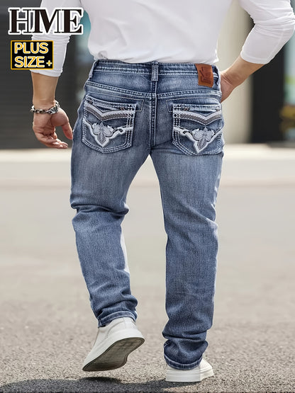 Larger Size Men's Jeans XL-6XL Business Casual Versatile Slim Straight Pants Classic Retro Style High Waist And Big Stretch Trendy And Comfortable Outdoor Travel Trousers Extra Large Size, PLUS SIZE