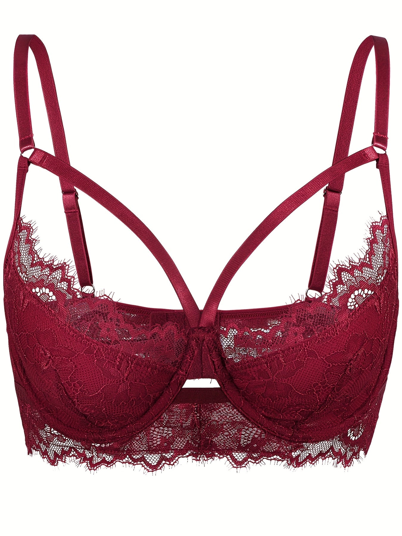 Elegant Women's Lace Gathering Bra Fashion Cross Strap Hollow Out Design Casual Daily Bra