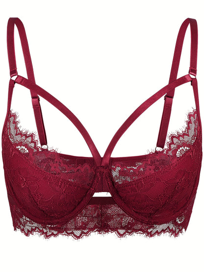 Elegant Women's Lace Gathering Bra Fashion Cross Strap Hollow Out Design Casual Daily Bra