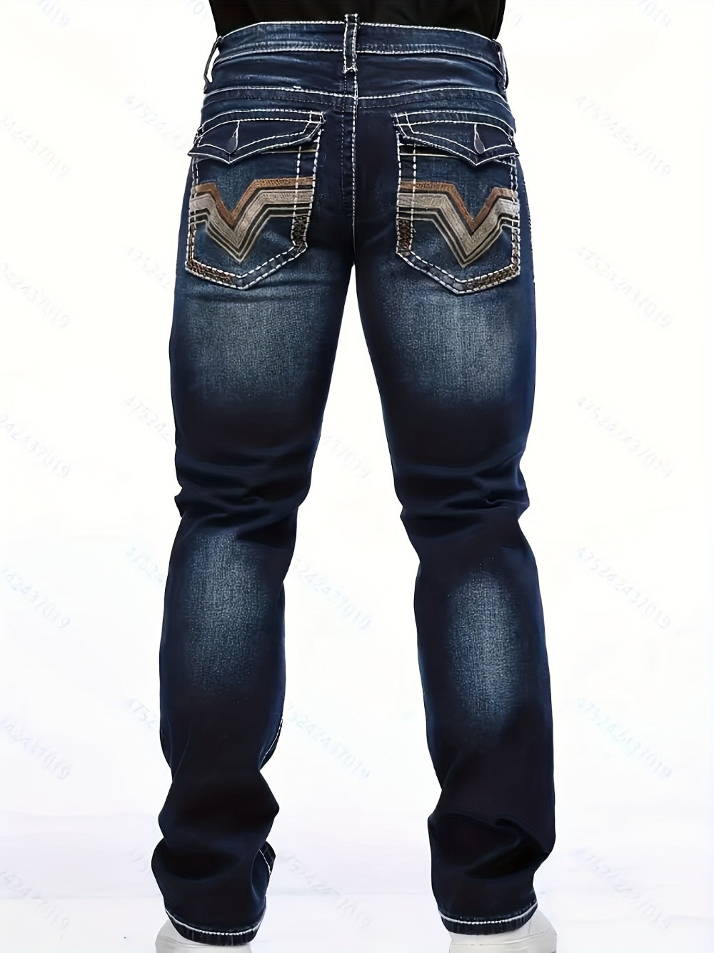 Men's Straight Leg Jeans - Classic Wash Embroidered Weekend
