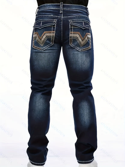 Men's Straight Leg Jeans - Classic Wash Embroidered Weekend