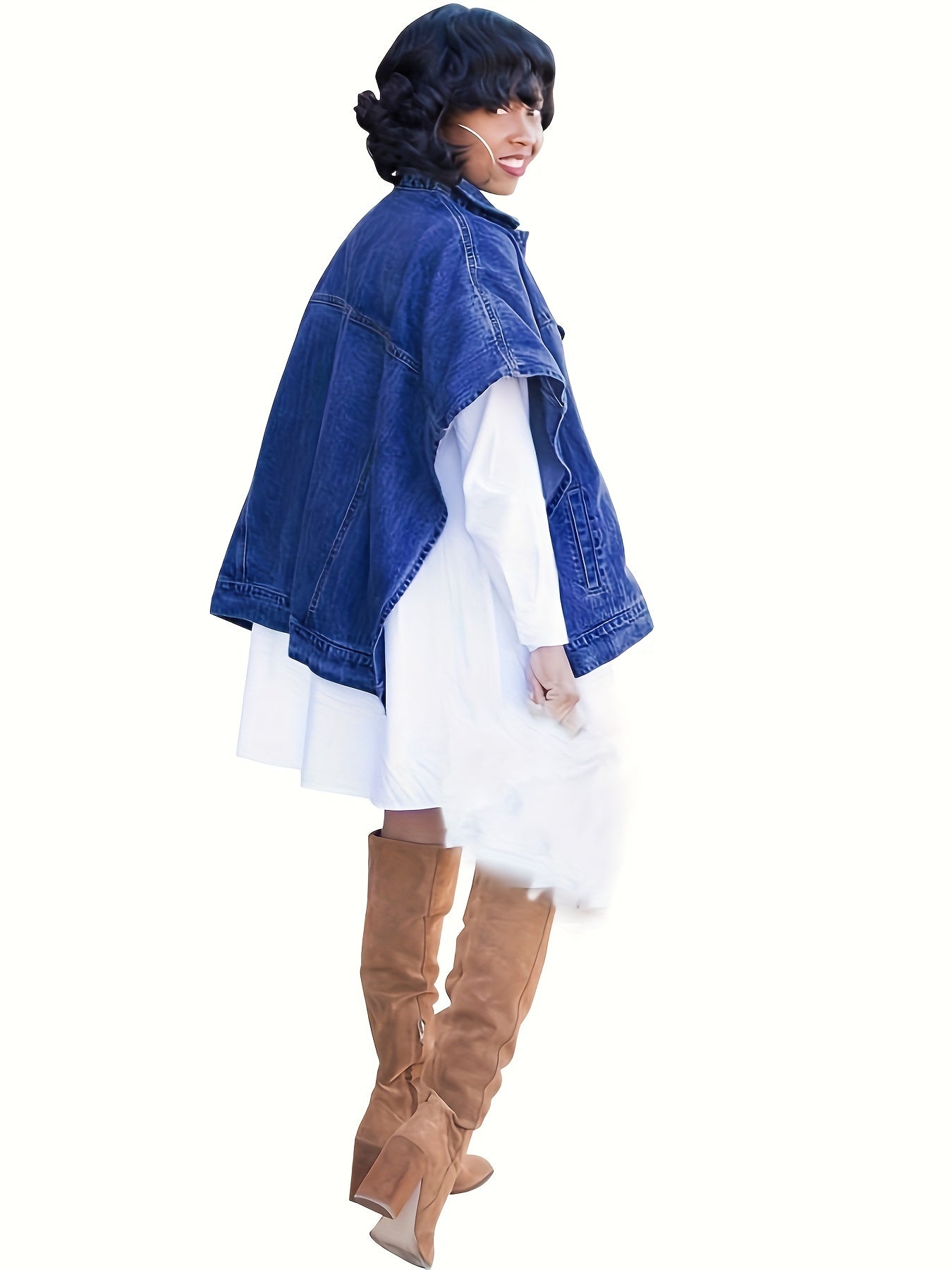[New Denim Coat] New Denim Coat | Fashionable Women's with Cape and Hood